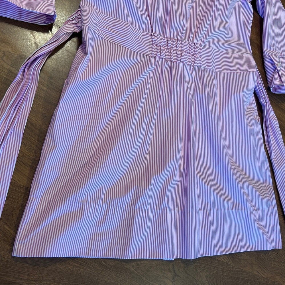 Gretchen Scott Pink and White Striped Shirt Dress XL 3/4 Sleeve Belted Pockets - Picture 12 of 13